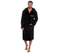 Style It Up Personalised Mens Coral Fleece Dressing Gown Warm Hooded Lounge Robe M-5XL (Black, 5XL)