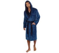 Style It Up Personalised Mens Fleece Soft Hooded Dressing Gown Contast Flannel Super Warm Robe Cosy Comfortable Bathrobe Adults Winter Loungewear (DENIM-NAVY, M)