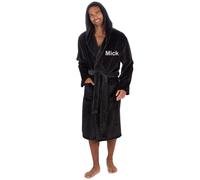 Style It Up Personalised Mens Fleece Soft Hooded Dressing Gown Contast Flannel Super Warm Robe Cosy Comfortable Bathrobe Adults Winter Loungewear (BLACK-CHARCOAL, M)