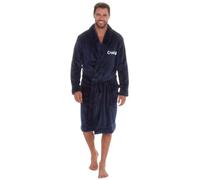 Style It Up Personalised Mens Snuggle Fleece Shawl Dressing Gown Cosy Comfortable Hooded Belted Lounge Plus Size Adults Loungewear (NAVY, 5XL)