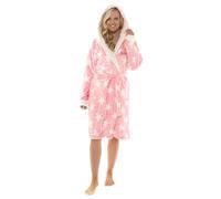 Style It Up Personalised Womens Ladies Dressing Gown Star Printed Fleece Soft Hooded Robe (Pink, 16-18)