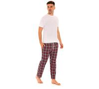 Style It Up SIU31-0055/R-TAG Mens Woven Pyjamas Cotton PJ Set Short Sleeve Crew Lounge Top Soft Check Pants (WHITE-PINK, M)