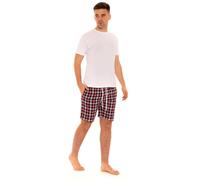 Style It Up SIU31-0060/R-TAG Mens Woven Pyjamas Cotton PJ Set Short Sleeve Crew Lounge Top Soft Check Shorts (White-Pink, XL)