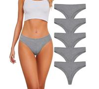 Style It Up Women's Cotton Thong Briefs Multipack 5 or 10 Pack Ladies Everyday Underwear Soft Comfortable Stretch Daily Basic Knickers Black White Nude Sizes 8-22 Pack Set (5 Pack, Grey, Large)
