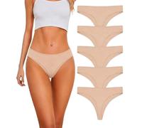Style It Up Women's Cotton Thong Briefs Multipack 5 or 10 Pack Ladies Everyday Underwear Soft Comfortable Stretch Daily Basic Knickers Black White Nude Sizes 8-22 Pack Set (5 Pack, Nude, Large)