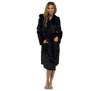Style It Up Womens Ladies Dressing Gown Shimmer Fleece Super Soft Plush Velvet Hooded Robe (Black, 16-18)