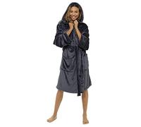 Style It Up Womens Ladies Dressing Gown Shimmer Fleece Super Soft Plush Velvet Hooded Robe (Grey, 16-18)