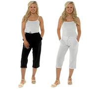 Style It Up Womens Ladies Linen 3/4 Trousers Pants Summer Casual Holiday Beach Chino Cargo, (Black/White - 2 Pairs, UK 20)