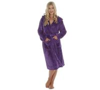 Style It Up Womens Ladies Luxurious Soft Dressing Gown Hooded Plain Snuggle Flanel Fleece Warm Cozy Robe (PURPLE, L)