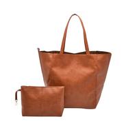 Style Large Bag Women's Soft Leather Large Capacity Single Shoulder Tote Bag Women's Bag Simply Bags Rubber Tote (Brown, One Size)
