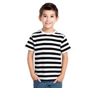 Style Lockers® Children’s Kids Unisex Striped T-Shirt - Boys Girls Crew Neck Short Sleeve Black White Stripes School Book Week Casual Summer Cotton Tee Top (7-8 Years)