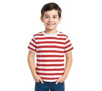 Style Lockers® Children’s Kids Unisex Striped T-Shirt - Boys Girls Crew Neck Short Sleeve Red White Stripes School Book Week Casual Summer Cotton Tee Top (7-8 Years)