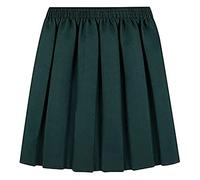 Style Lockers® Girls Back to School Uniform Skirts Summer Formal Dress Bottom Round Elasticated Waist Box Pleated Skirt Stretch (Bottle Green, 8-9 Years)