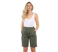 Style Lockers® Ladies Cherry Berry Shorts - Women Plain Capri Length Stretch Fit Pull On Elasticated Waist Summer Crop Short Pants (Khaki, UK 12)