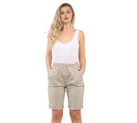 Style Lockers® Womens Cherry Berry Shorts, Ladies Plain 1/2 Length Stretch Fit Pull On Elasticated Waist Summer Crop Short Pant Stone 16