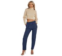 Style Lockers® Women's Cherry Berry Trousers - Ladies Full Length Italian Plain Casual Stretchy Elasticated Waist Summer Pants (Navy, 14)