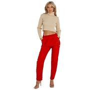 Style Lockers® Women's Cherry Berry Trousers - Ladies Full Length Italian Plain Casual Stretchy Elasticated Waist Summer Pants (Red, 22)