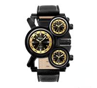 Style Men's Watch Oulm 1167 Vintage Male Quartz Watch Unique 3 Time Zone Quartz Clock Leather Man Military Watch