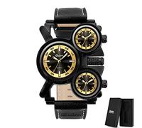 Style Men's Watch Oulm 1167 Vintage Male Quartz Watch Unique 3 Time Zone Quartz Clock Leather Man Military Watch