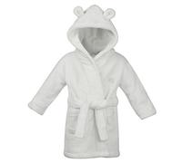 STYLE MIXX Baby Boys Hooded Supersoft Fleece Bath Robe With Ears Girls Heart Dressing Gown (6-12 MONTHS, WHITE 18C204)