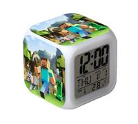 (Style N) Clock Alarm Minecraft Led Night Light Colourful Desktop Decoration Changing