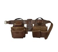 Style n Craft - 4 Piece and 17 Pockets Pro Framer’s Combo, Tool Belt with 2 Tool Pouches and 1 Hammer Holder, Full-Grain Leather Tool Belt Combo, Dark Tan (98434)