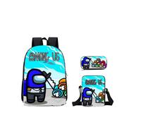 (Style R, Backpack) Among Us Game Anime Themed Backpack - 3 Piece Set Including Backpack, Crossbody Bag and Pencil Case
