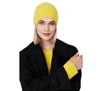 Style Republic Women’s Ribbed Beanie, 100% Cashmere, Soft & Stretchy, Warm Hat for Winter, Yellow, One Size