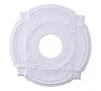 Style Round Ceiling Medallion Ornate Light Base PU Ceiling Rose Decorative Fan Canopy Moisture Resistant White Disc for Hole Concealer and Fixtures