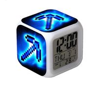 (Style S) Clock Alarm Minecraft Led Night Light Colourful Desktop Decoration Changing