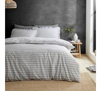 Style Sisters Frill Stripe 200 Thread Count Cotton Double Duvet Cover Set with Pillowcases Black White