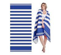 Style Slice Beach Towel - Sand Free Quick Dry Lightweight Microfibre Beach Towel for Adults, Includes Mesh Bag - Royal Blue Stripe, Extra Large 200x90cm