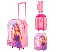 Style Smart Barbie Kids Folding Trolley Bag 16 Inch Lightweight Rolling Cabin Suitcase for Girls Foldable School Holiday Travel Carry-On Hand Luggage with Adjustable Handle and Wheels Pink