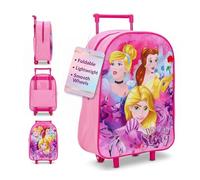 Style Smart Disney Princess Kids Folding Trolley Bag 16 Inch Lightweight Rolling Cabin Suitcase for Girls Foldable School Holiday Travel Carry-On Hand Luggage with Adjustable Handle and Wheels