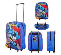 Style Smart Kids Folding Trolley Bag | 16-Inch Lightweight Rolling Suitcase for Boys & Girls | Foldable School & Travel Kid Luggage with Adjustable Handle (Navy Batman)