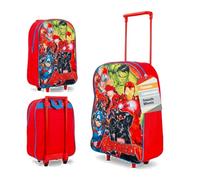 Style Smart Marvel Avengers Kids Folding Trolley Bag 16 Inch Lightweight Rolling Cabin Suitcase for Boys Foldable School Holiday Travel Carry-On Hand Luggage with Adjustable Handle and Wheels Red