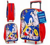 Style Smart Sonic The Hedgehog Kids Folding Trolley Bag 16 Inch Lightweight Rolling Cabin Suitcase for Boys Foldable School Holiday Travel Carry-On Hand Luggage with Adjustable Handle and Wheels