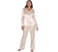 Style Smart Women's Satin Silky Nightwear Set | Long Sleeve Button Down Satin Pyjamas | Ladies Nightwear, Dressing Gown in Sizes 10-24 (UK, Numeric, 14, 16, Regular, Regular, Chapagne - Gold)