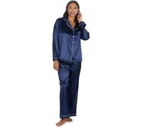 Style Smart Women's Satin Silky Nightwear Set | Long Sleeve Button Down Satin Pyjamas | Ladies Nightwear, Dressing Gown & Comfortable in Sizes 10-24 (UK, Numeric, 14, 16, Regular, Regular, Navy)