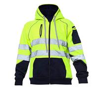 Style Spot Hi-Viz High Visibility Hoodie Jacket Light Weight Fleece Top Lining Drawstring Hem Multi Zip Pockets Yellow Navy (Medium)
