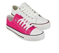 Style Spot Ladies Canvas Shoes Top Iconic Classics Canvas Sneakers Toe Cap Lace Up Flat Gym Sports Trainers Women's Lightweight Sneakers Fashion Pumps Plimsoll Casual (Fuchsia-White, Numeric_8)