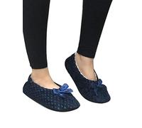 Style Spot Ladies Sherpa Elasticated Super Soft Non-Slip Ankle Fur Socks Slipper With Winter Indoor Grip Sole (Whole Dark Blue)