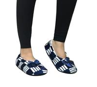 Style Spot Ladies Sherpa Elasticated Super Soft Non-Slip Ankle Fur Socks Slipper With Winter Indoor Grip Sole (Dark Blue check with ribbon)