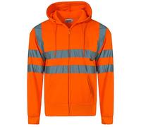 Style Spot Men Hi Vis Zip Up Hoodie Hooded Sweatshirt Safety Security | High Visibility Reflective Tape Work Fleece Safety Sweat Shirts Hoodie (Small, Orange)