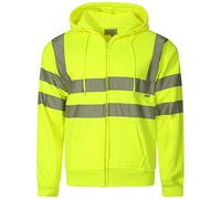 Style Spot Men Hi Vis Zip Up Hoodie Hooded Sweatshirt Safety Security | High Visibility Reflective Tape Work Fleece Safety Sweat Shirts Hoodie (Large, Yellow)