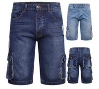 Style Spot Mens Cargo Shorts Casual Denim Jeans Shorts Heavy Duty Half Pants Multi Pockets Workwear Regular Fit Knee Length Combat Summer Pants|Dark Blue 34