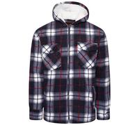 Style Spot New Mens Adults Quilted Fur Padded Work Lumberjack Flannel Shirt TOP Long Sleeve Size (Black/Red-Hodded,2XL)
