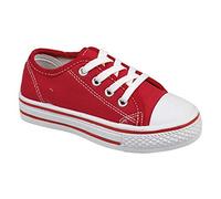 Style Spot (Red, UK 10 Girls Boys Kids Low Top Iconic Classics Canvas Sneakers White Toe Cap Lace Up Slip on Fashion Trainers Go Shoes Casual Pumps