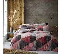 Style Spot Thermal Fleece Duvet Warm Geometric Quilt Cover set With Matching Pillowcases, Cuddle & Fluffy Triangle Pattern Bedding Set (Ochre-Grey-King)