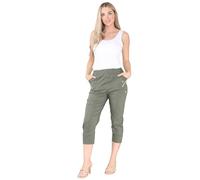 Style Spot Womens Capri Trousers 3/4 Cropped Pants Ladies Three Quarter Soft Pull on Stretch Trousers Elasticated Waist UK Ladies Plus Size Summer Shorts (Khaki, 22)